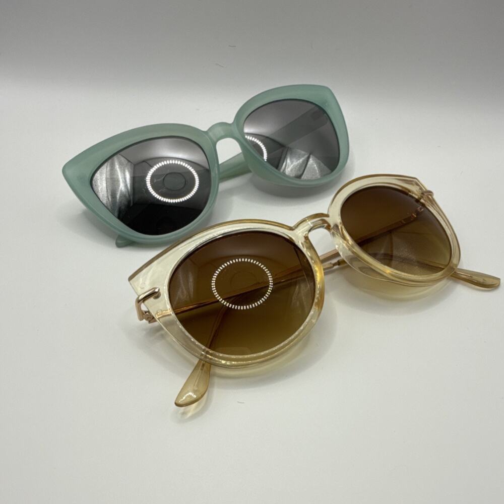 Women's Cat Eye Sunglasses Mint Green & Beige Retro Style 2 Pair